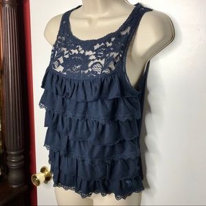Abercrombie navy ruffled blouse NwT size S